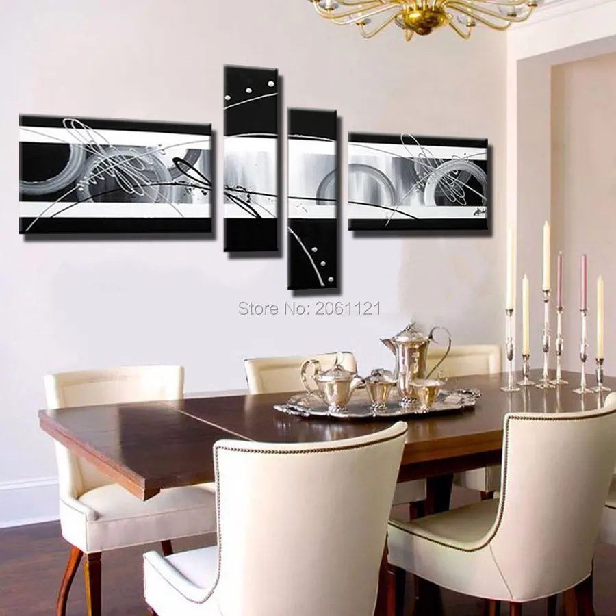 Ручная роспись 4 предмета холст Настенная картина черно белая масляная живопись