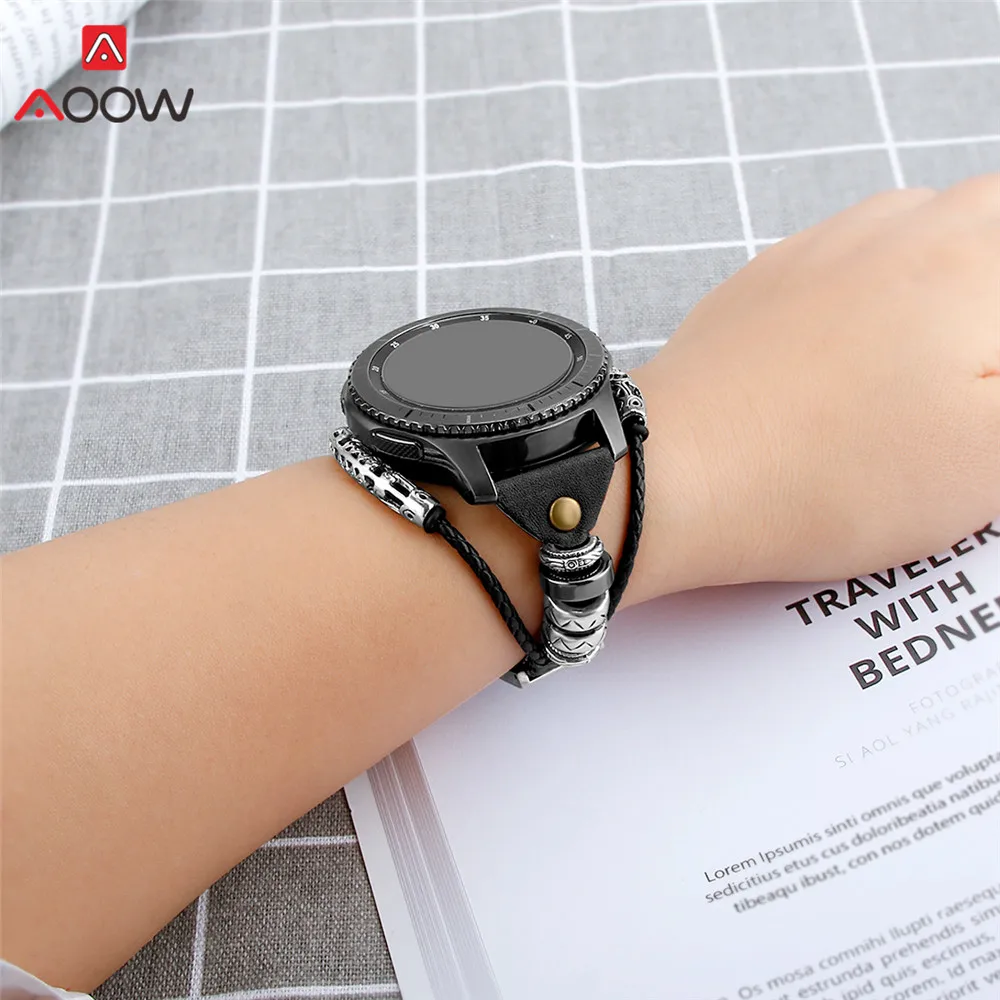 braided leather bangle strap for samsung galaxy watch3 45mm 46mm gear s3 huawei gt 2 stainless steel link replacement watch band free global shipping
