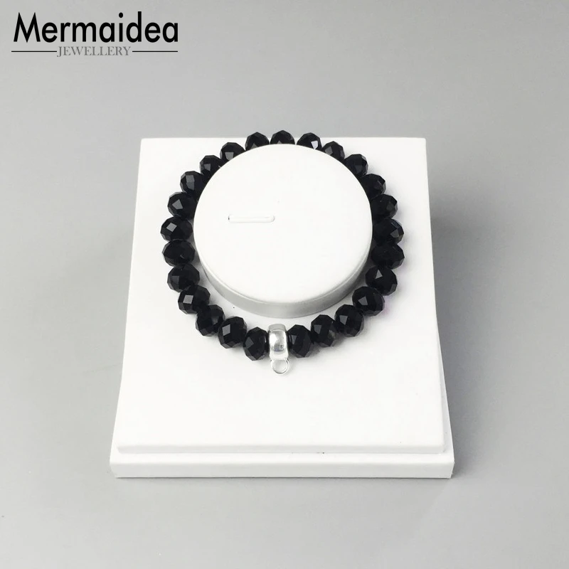 10 мм черные граненые плоские хрустальные браслеты из бисера с посеребренной