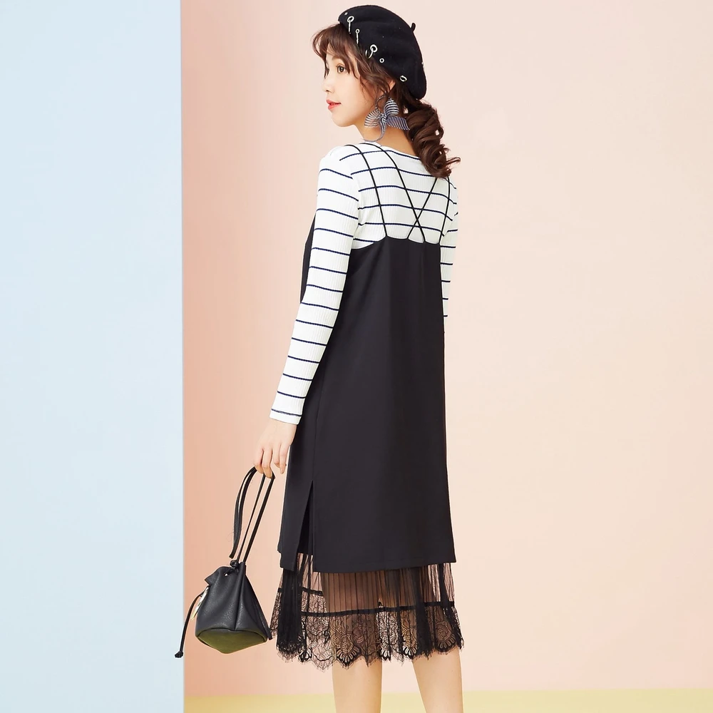 Женское кружевное платье Metersbonwe весеннее с лямкой на шее | Женская одежда