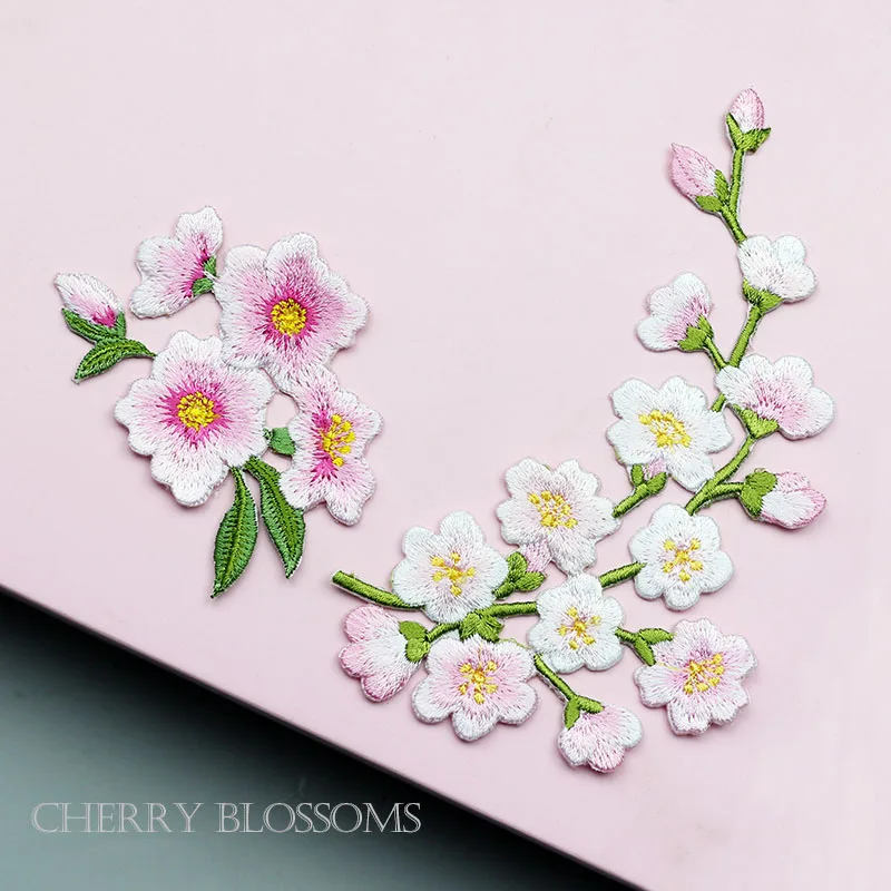 Cherry Blossoms Plum Flower Patch Iron on Applique Floral Patch for Clothes Fabric Iron to Stick DIY Coat Jeans Accessories