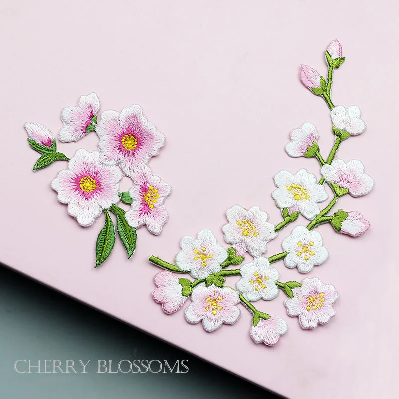 

Cherry Blossoms Plum Flower Patch Iron on Applique Floral Patch for Clothes Fabric Iron to Stick DIY Coat Jeans Accessories