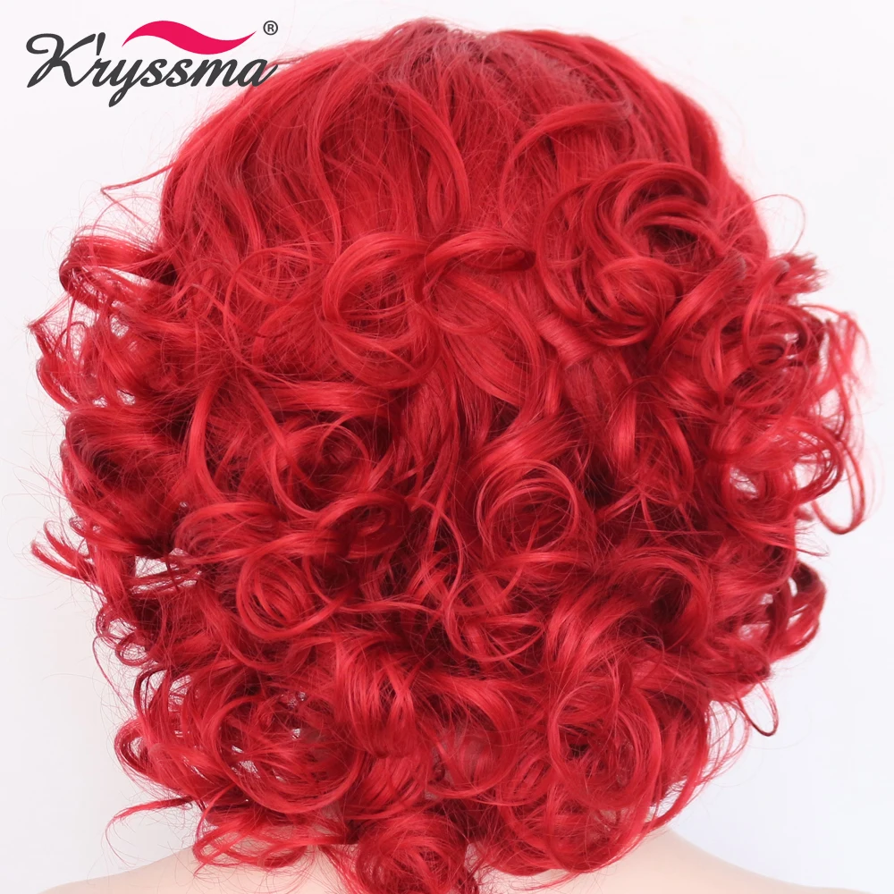 Hot Red Wig Short Curly Synthetic Lace Front Wig Free Part 150% Density Cool Party Wigs for Women Helloween Glueless Heat OK
