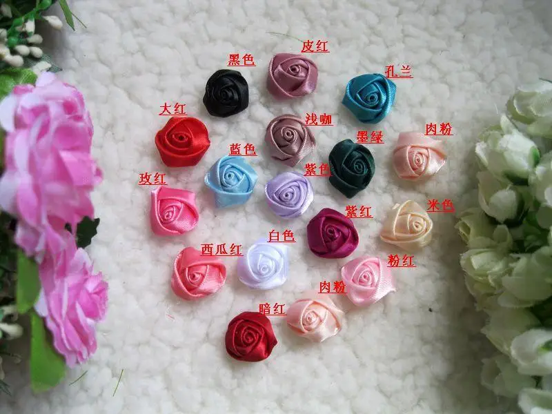 

2.2cm Mixed color ribbon flower handmade rose three-dimensional rose ribbon flower with gaskets