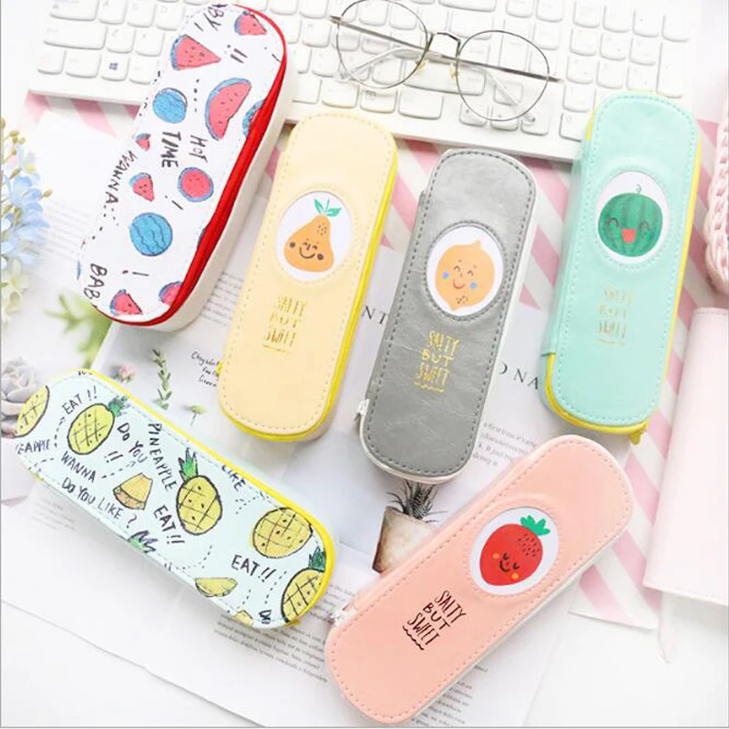 Кожаный чехол карандаш для мужчин и женщин вместительный Органайзер с фруктами