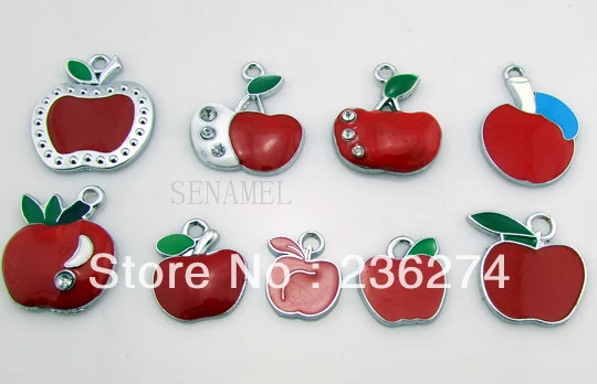 

M19 Wholesale Mix 100Pcs Alloy Metal Enamel Apple Charms DIY hang pendant accessories bead