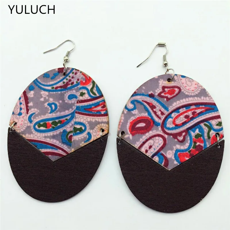 Новый дизайн индивидуальный новейшее хорошее качество круглые деревянные цветные серьги с цветочным