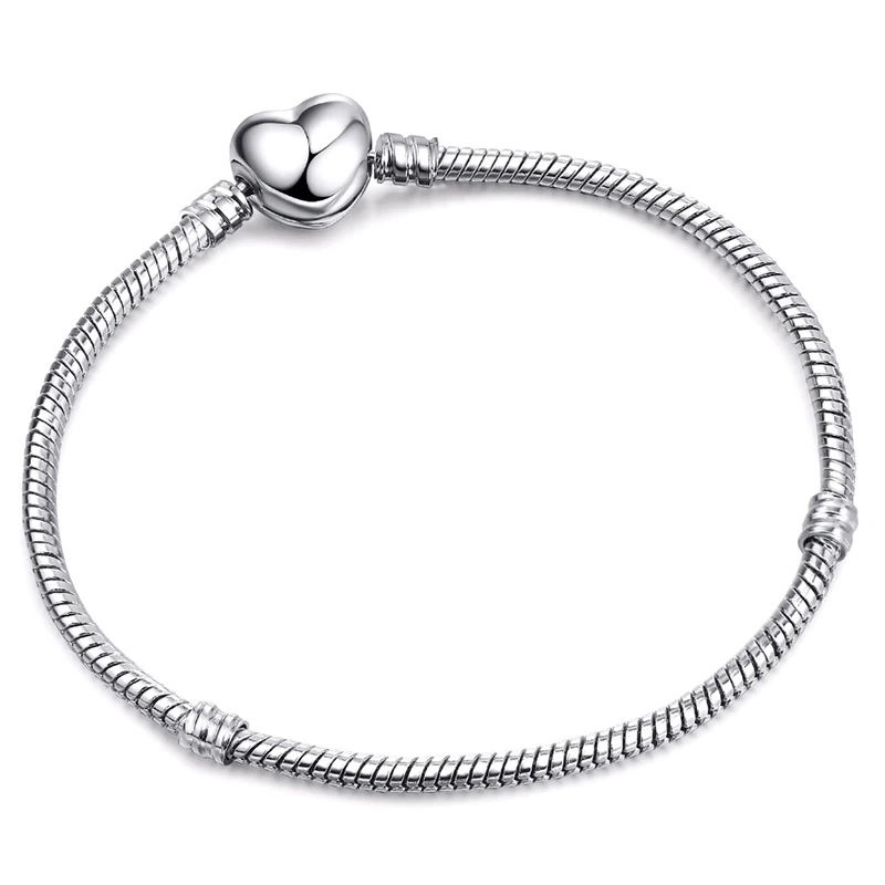 Heart Snake Chain HOMOD, высокое качество, 3 мм, Ретро стиль, очаровательный браслет, Посеребренная цепочка в виде змеи, для оригинального бренда, браслеты для женщин, ювелирное изделие, 17-21 см - Окраска металла: Heart Snake Chain