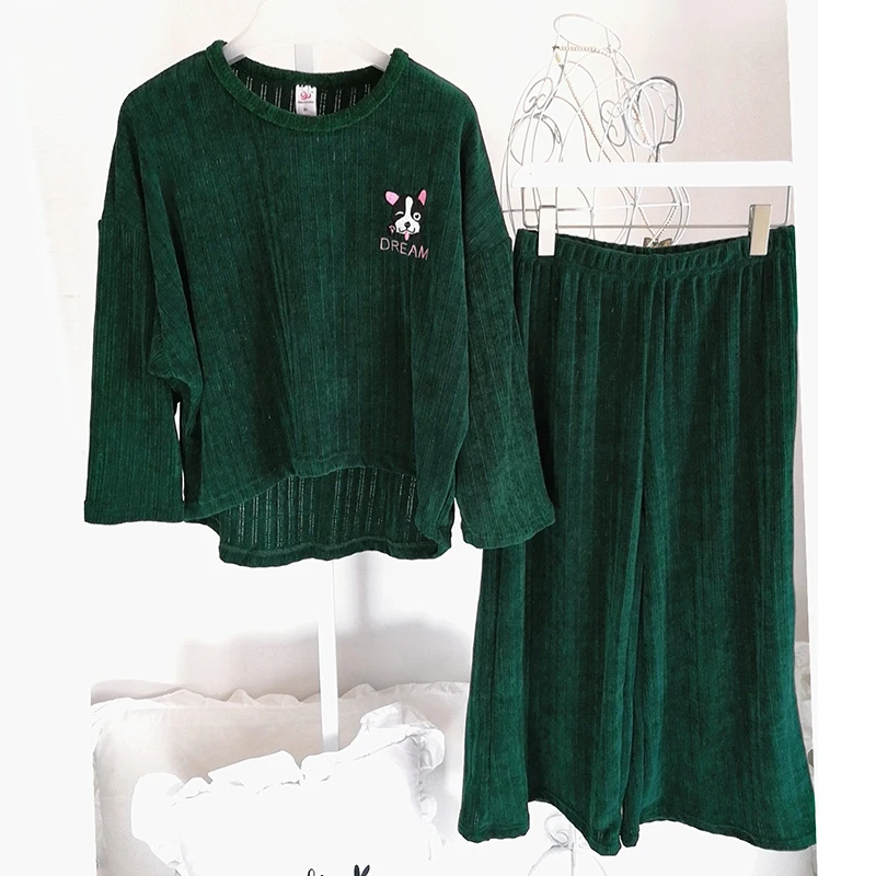 BZEL Cute Cartoon Dog Pajama Sets Women Long Sleeve Sleepwear Round Neck Pijama Femme Two Piece Set Pyjamas Sleep Lounge | Женская