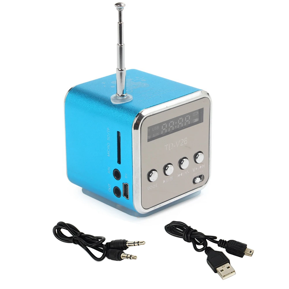 Синий TD-V26 портативный радио динамик с ЖК-дисплеем Поддержка Micro SD/TF MP3 музыкальный плеер цифровой FM совместимый для ноутбука - Цвет: Синий