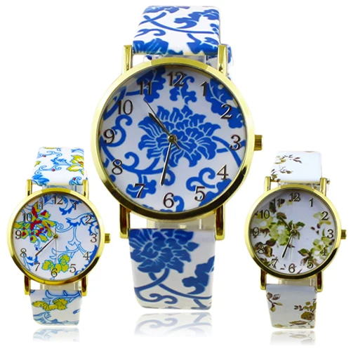 Горячие Продажи Популярных женщин Цветы Шаблон Искусственной Кожи Аналоговый