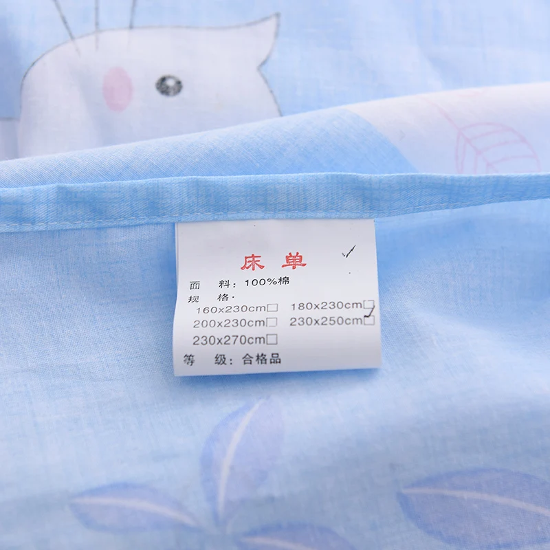 Синий маленькие свежие белый котенок узор 3 шт. Хлопок Плоский Простыни кровать
