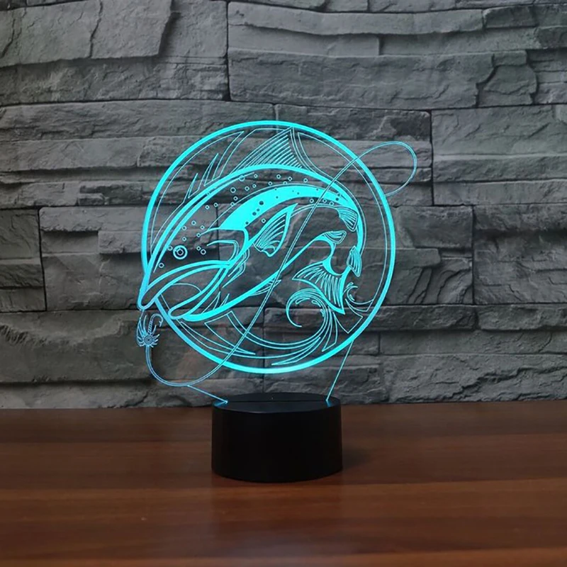 Рыболовная 3D лампа USB lED ночник дистанционный сенсорный переключатель 7 цветов