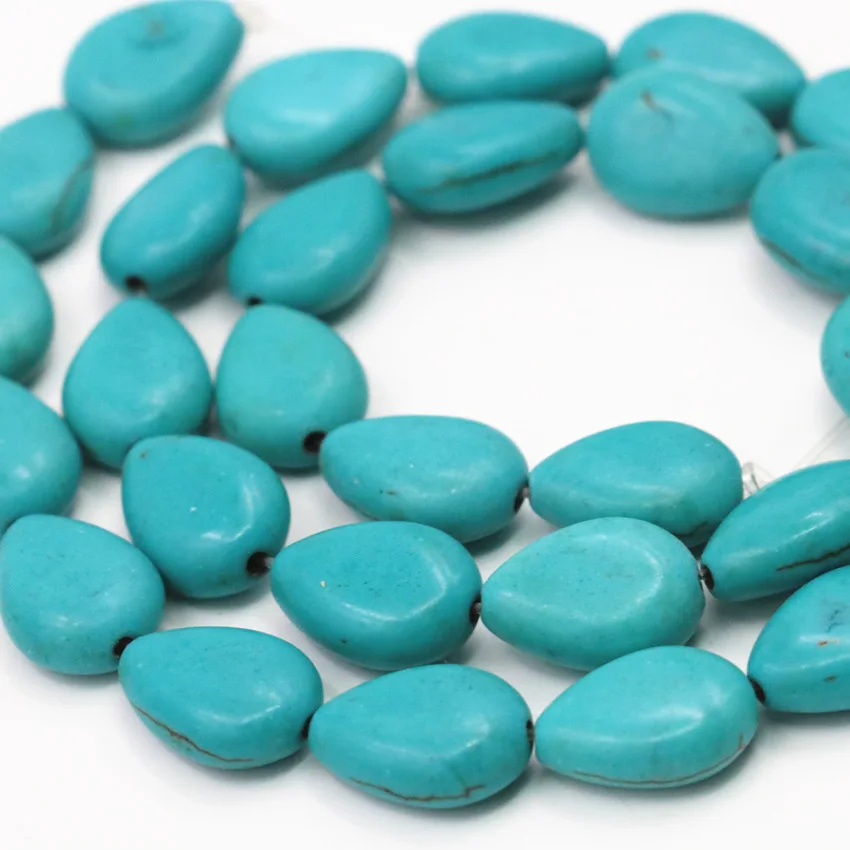 

Blue Turkey Turquoises Stone Loose Beads Spacer DIY Accessories Calaite Flat Tear Drop Shape 10x14mm Jewelry Finding 16inch A467