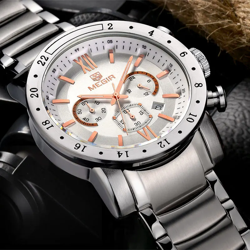 MEGIR мужские часы из нержавеющей стали Топ люксовый бренд бизнес военные