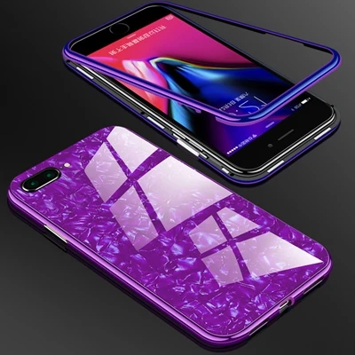 Роскошный Магнитный чехол-книжка для iPhone XS Max XR X 6 7 8 Plus, чехол из закаленного стекла - Цвет: Фиолетовый