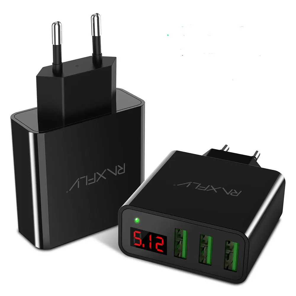 RAXFLY 3 порта USB зарядное устройство для телефона для iPhone 7 6 Plus быстрый Универсальный 5 в 3A светодиодный дисплей путешествия USB зарядное устройство для huawei P9 P10 Lite - Тип штекера: Black EU