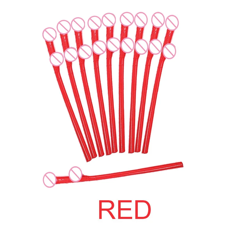 red 10 шт трубочки для напитков в виде пениса для девичника Сексуальная Девичья ночь Вилли пенис Новинка Обнаженная соломинка для бара принадлежности для вечеринки-девичника - Цвет: red
