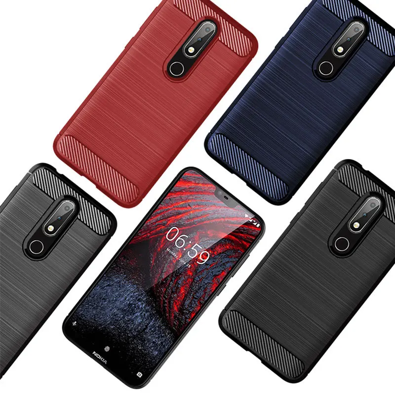 QAZ Maggie Case for Nokia X6 / 6.1 Plus Silicone Soft TPU Brushed Carbon Fiber Texture Cover sfor |