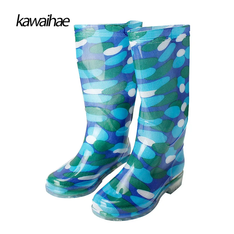 Rubber Shoes Women Rain Boots Waterproof Round Toe brand 2017 Comfortable Kawaihae Knee-High boots 329E | Обувь