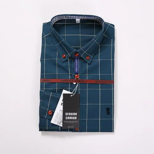 1-SK1311LAKE BLUE Sergio k Camisa Марка Для мужчин одежда Slim Fit Для мужчин рубашка с длинными рукавами Для мужчин клетчатая хлопковая Повседневное Для мужчин рубашка социальных размера плюс 5xl Dudalina - Цвет: 1-SK1311LAKE BLUE