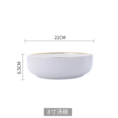White Big bowl Керамическая золотая инкрустация, белые и черные тарелки, блюдо для стейка, посуда в скандинавском стиле, миска, Ins, обеденная тарелка, фарфоровый набор посуды - Цвет: White Big bowl