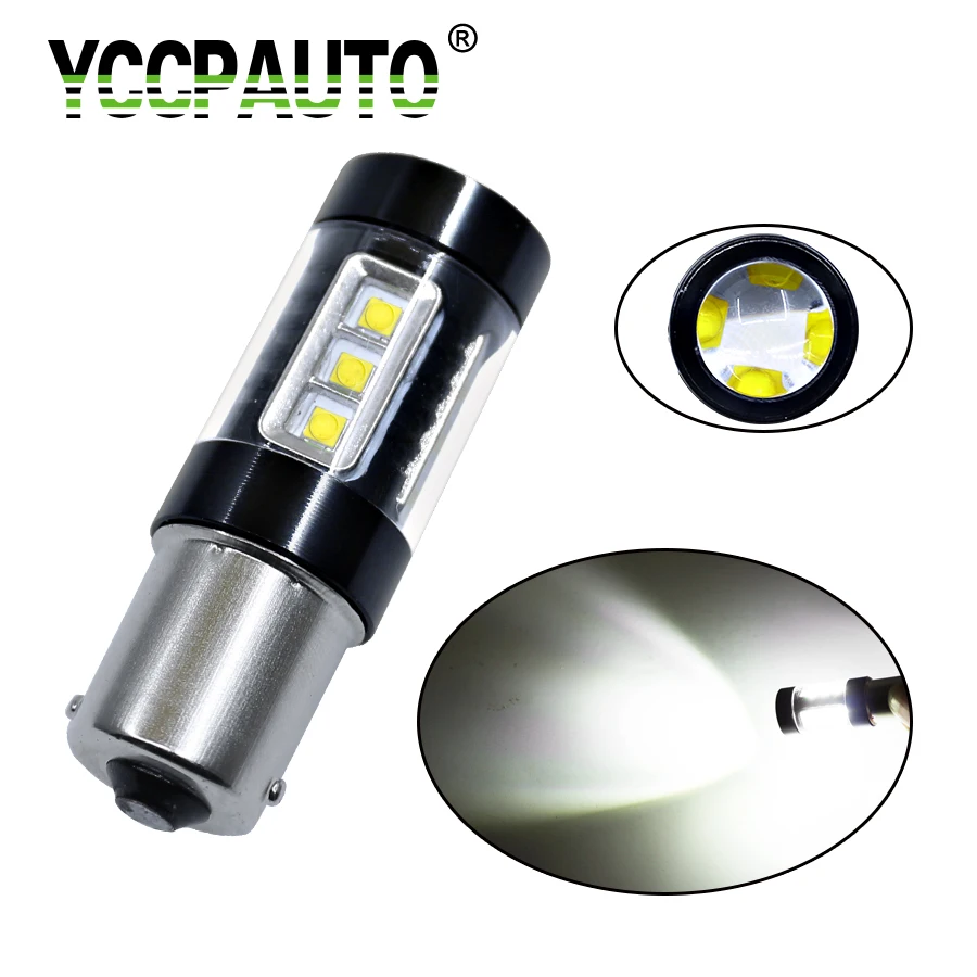

YCCPAUTO 1156 BA15S White CREE Chip Car Tail Turn Backup Reverse Light Bulb 16 LED Sourcing Lamp 80W DC12V 1PCS Super Bright