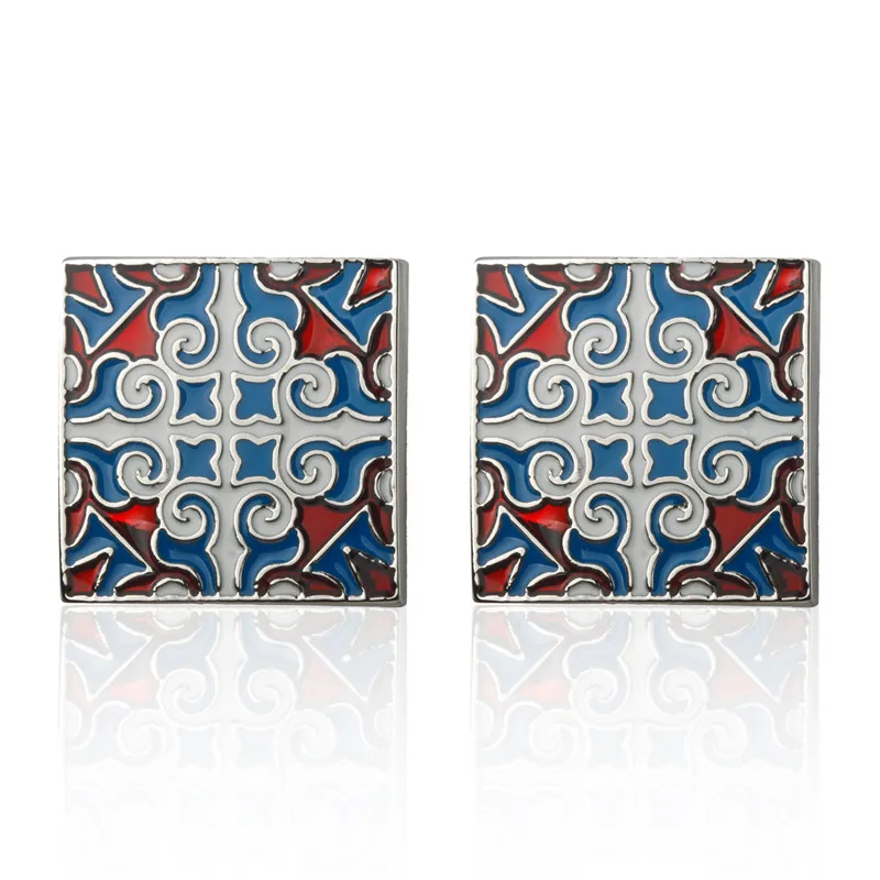 Высококачественные французские эмалированные квадратные Синие запонки в форме