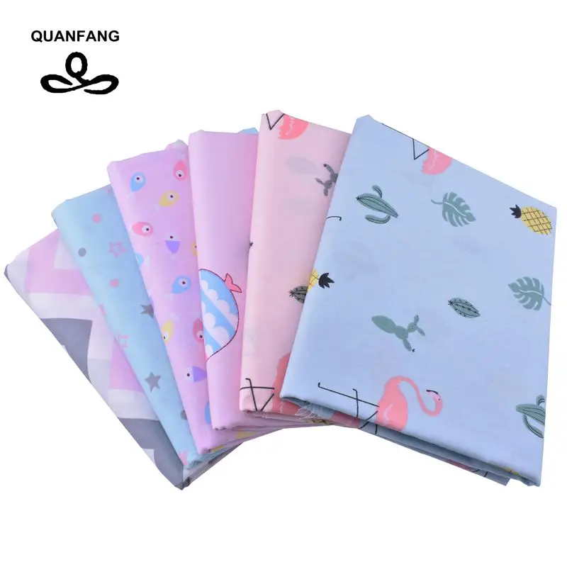 QUANFANG 6 шт./лот мультяшный узор печатная саржевая хлопчатобумажная ткань для