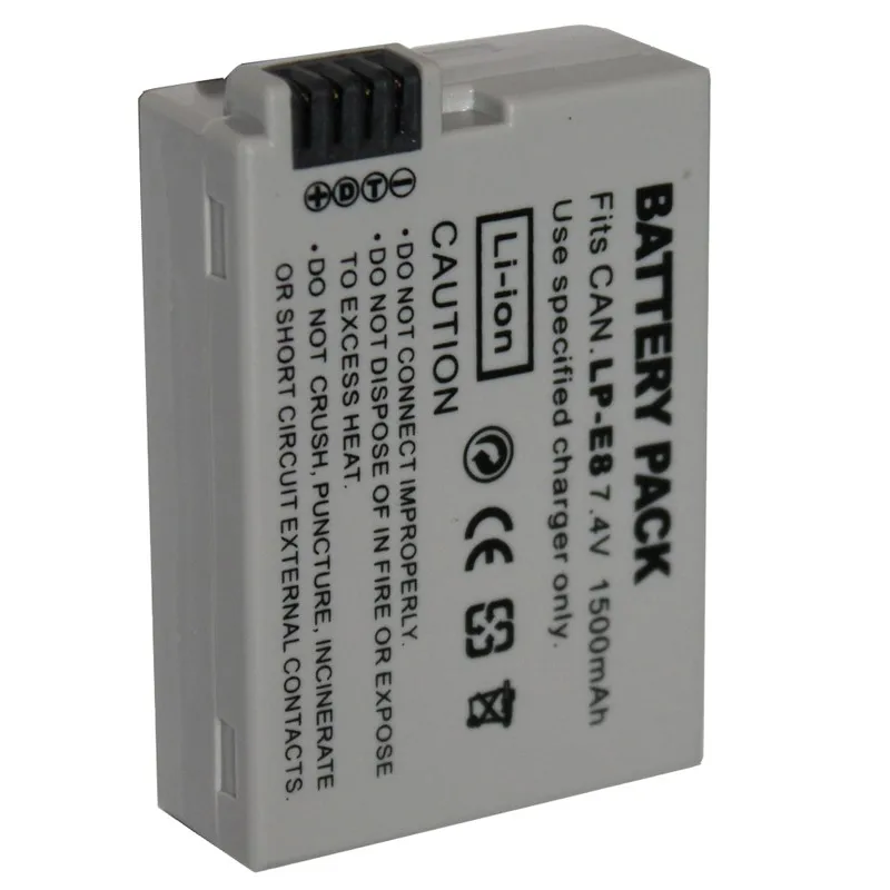 Для Canon 550D 600D 650D 700D аксессуары 7,4 v 1500 мА/ч, LP E8 цифровые аккумуляторы Li-Ion LPE8 Камера Батарея+ зарядное устройство+ Автомобильное зарядное устройство