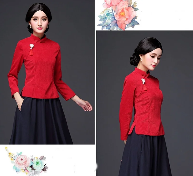 Традиционные китайские женские блузки осенние Cheongsam Qipao одежда в китайском стиле Женские Простые китайские Топы FF1650 L