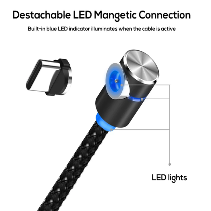 1 м 2 3 90 градусов L тип магнитного кабеля USB Type C/Micro USB/IOS нейлоновый Плетеный