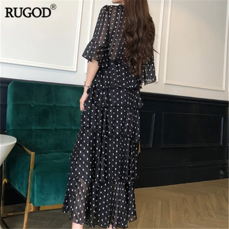 RUGOD новое летнее платье с коротким рукавом Каскадное рюшами женское Элегантное