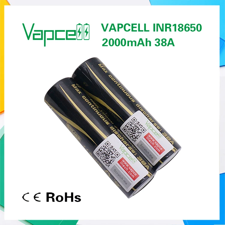 1 шт. VAPCELL 18650 батарея 2000 мАч 3,7 в перезаряжаемый высокий литиевый блок питания 38A дым E-CIG аккумулятор IMR VS Keeppower
