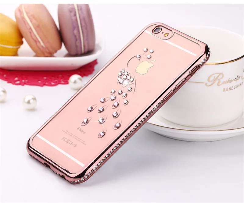 4 Роскошные Bling Блеск Diamond чехол для iPhone 7 PLUS 6 S плюс мягкий Павлин в виде ракушки задняя крышка для iPhone X 10 8 чехол - Цвет: 4
