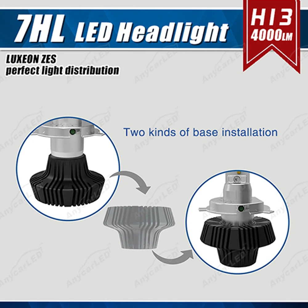 1 комплект H13 9008 50 Вт 8000LM G7 светодиодный фар LUMI LUXEON ZES чипы безвентиляторный чистый