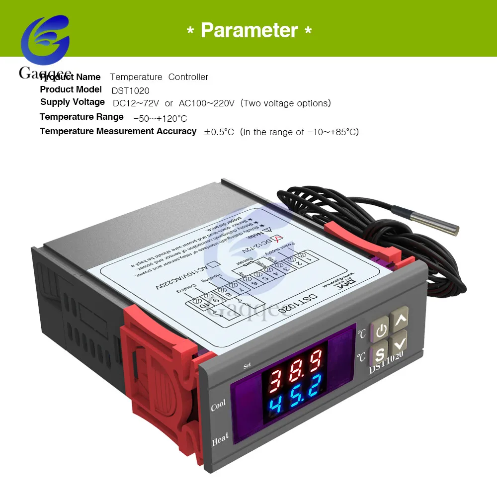 DC 12V-72V DST1020 цифровой термостат гигрометр регулятор влажности Регулятор температуры термометр гигрометр метр Замена STC-1000 - Цвет: DC 12V-72V