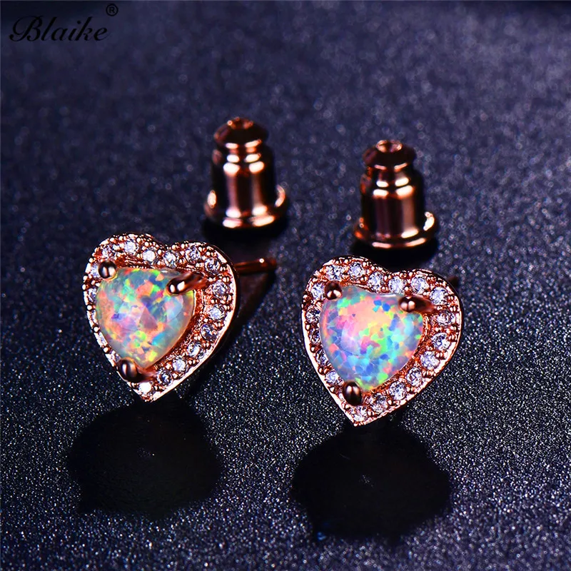 Blaike White Cute Heart Fire серьга из опалового стержня для женщин заполненные розовым