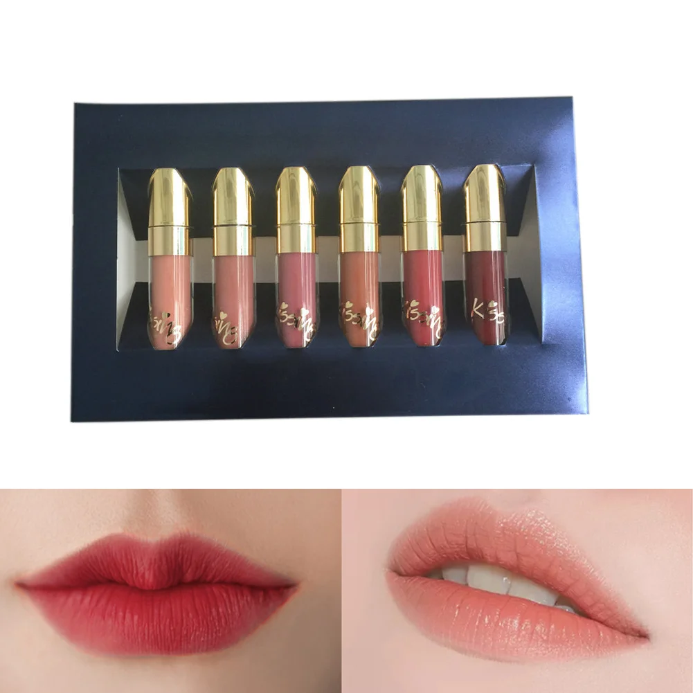 

High Quality BEAUTY GLAZED 6Pcs/Set Lipstick Lip Gloss Matte Long-lasting Waterproof Makeup Tools 2018 New 88