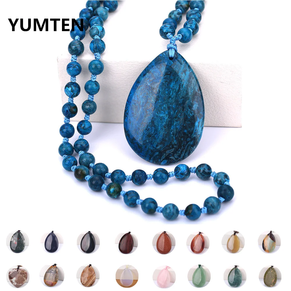 Натуральный голубой бирюзовый женский кулон с капельками воды длинное ожерелье