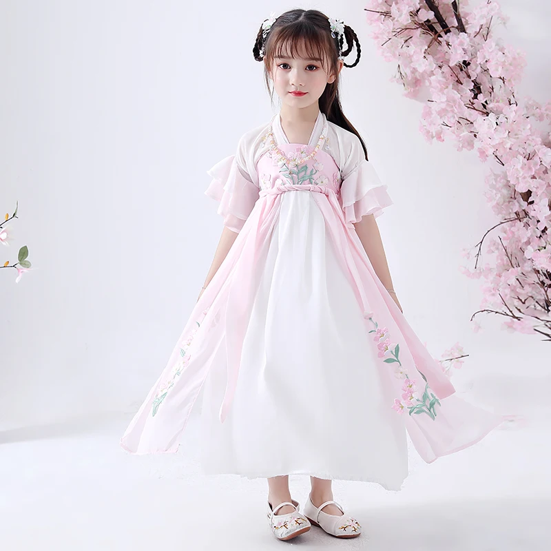 Hanfu/костюмы для девочек; Китайская древняя и традиционная одежда; детское платье для выступлений в народном китайском стиле; костюмы Hanfu; DQL565