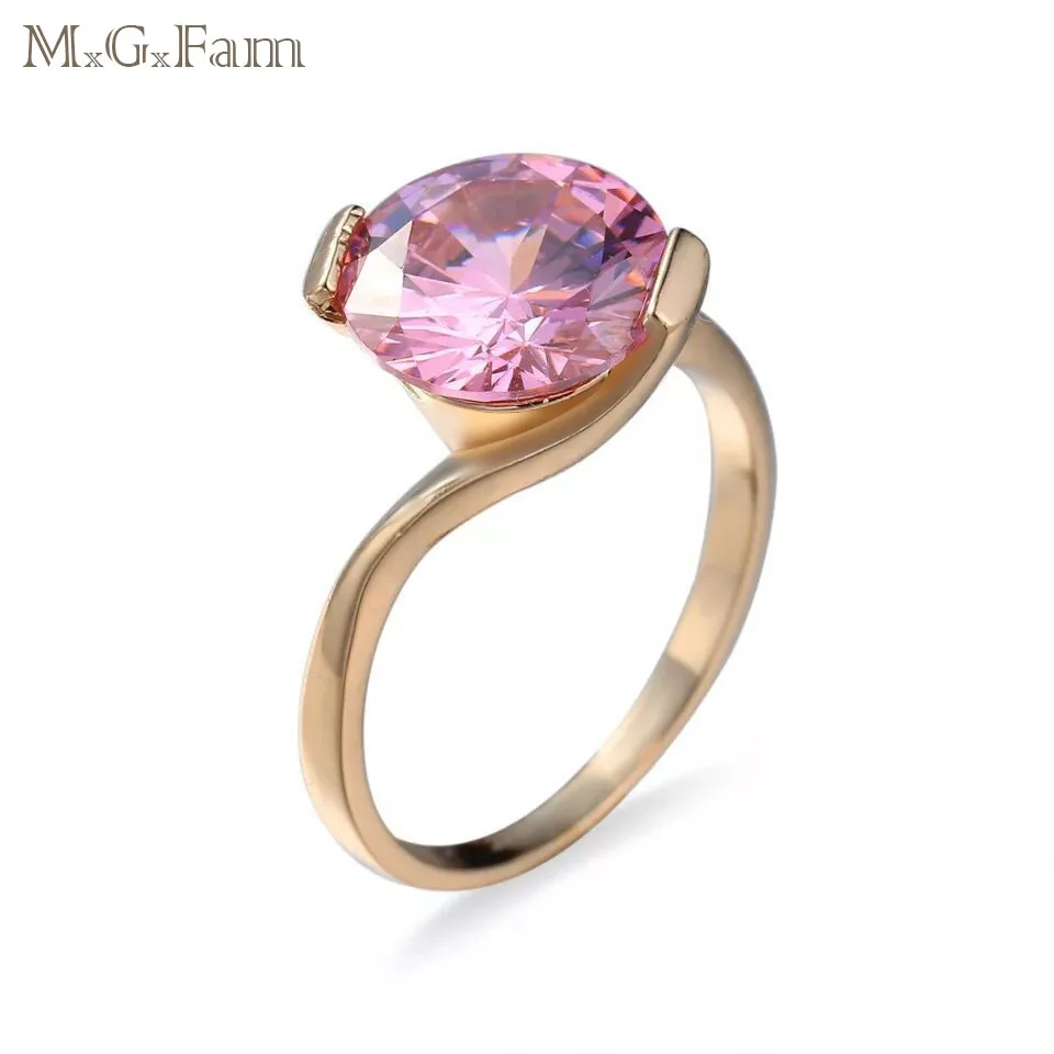 MGFam одинарное розовое кольцо для милой женщины CZ 18 k G P золотой цвет горячие