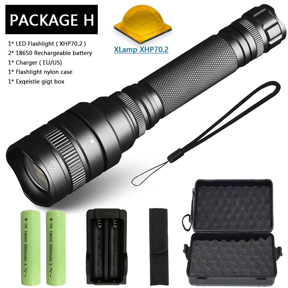 Package H CREE XLamp XHP70.2 XHP50 50000LM мощный светодиодный светильник-вспышка ультра яркий фонарь светильник 5 режимов переключения масштабируемый светильник 18650 батарея - Испускаемый цвет: Package H