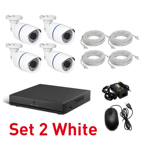 Set 2 White 4CH POE 1080P CCTV IP камера система Комплект HD 4-канальный NVR 4 шт. 1920x1080P 2.0MP Водонепроницаемая камера комплект видеонаблюдения - Цвет: Set 2 White