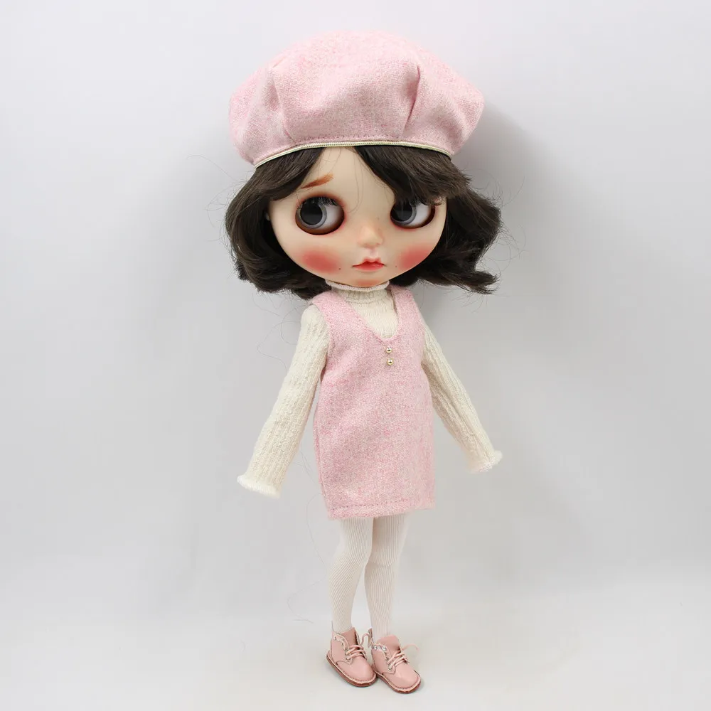 1/6 одежда Blyth doll, вязаная рубашка с юбкой на подтяжках и носками, розовая Милая одежда для художников, игрушка для девочек