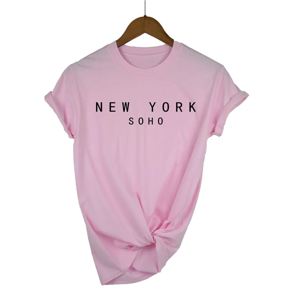 Женские хлопковые футболки с надписью New York Soho повседневные Забавные для девушек