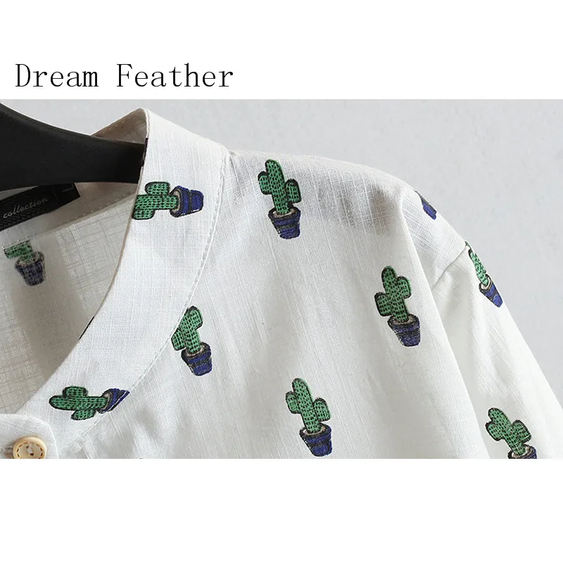 Женские блузки с длинными рукавами повседневные хлопковые принтом кактуса в