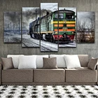 Настенная картина, картины для домашнего декора, холст, 5 панелей, картина с изображением старого локомотива, пейзаж, Современная HD-печать, модульные плакаты