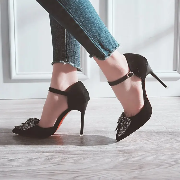 2018 женская обувь с бантом на высоком каблуке Туфли лодочки шпильке ремешком