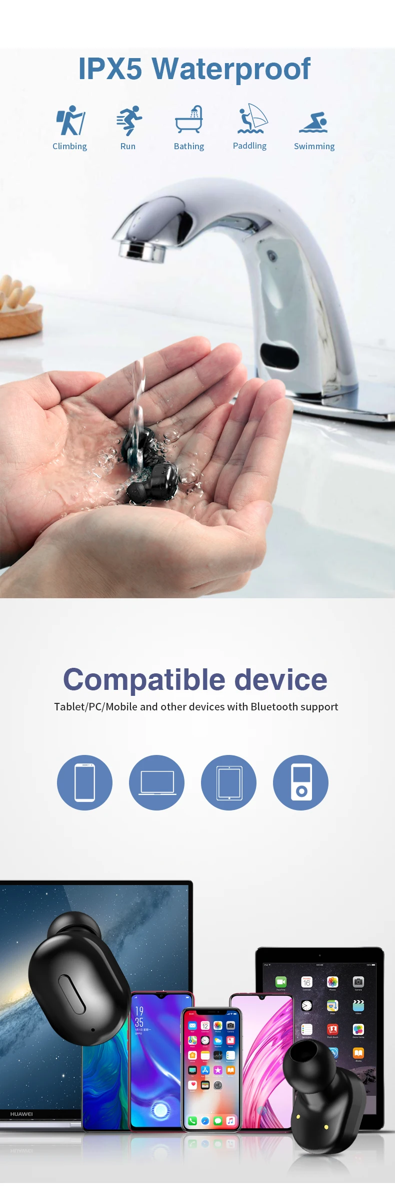 T1 TWS V5.0 Мини Bluetooth наушники гарнитура 3D стерео беспроводные наушники спортивные наушники с микрофоном зарядная коробка